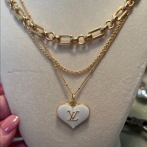 **SALE** Gold and White Heart Pendant Necklace